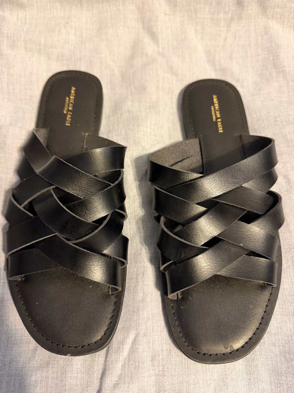 American Eagle Outfitters Black Braided Slide Sandals